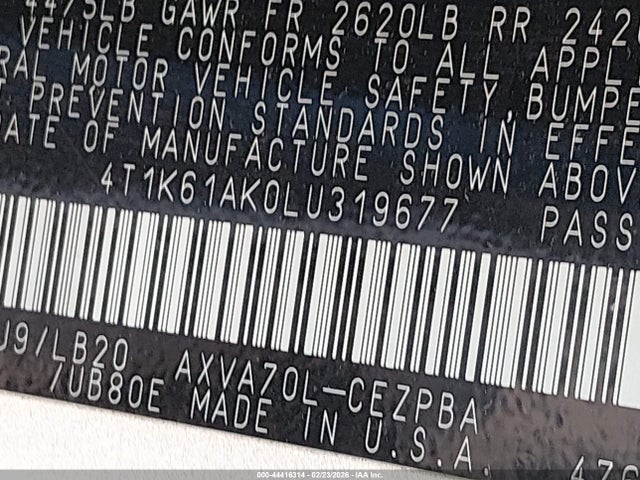 4T1K61AK0LU319677 Toyota CAMRY XSE