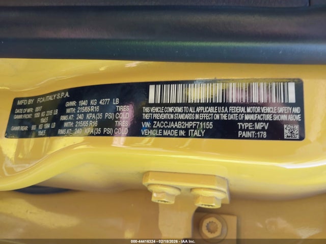 Aukcja sprzedaży 2017 Jeep Renegade Sport Fwd, vin: ZACCJAAB2HPF71155, numer aukcji: 44416324