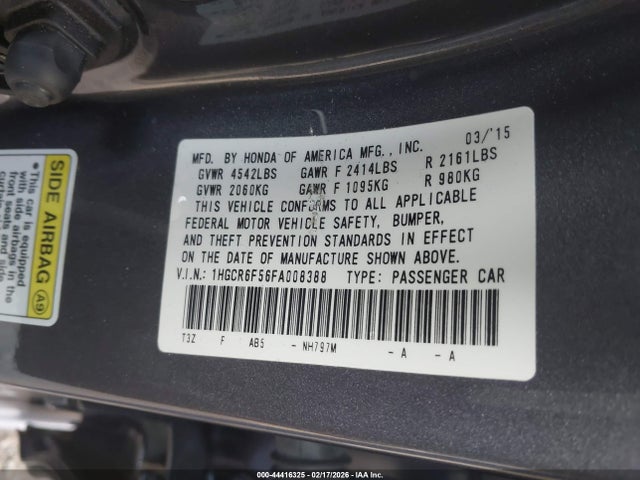 1HGCR6F56FA008388 Honda Accord Hybrid Ex-l