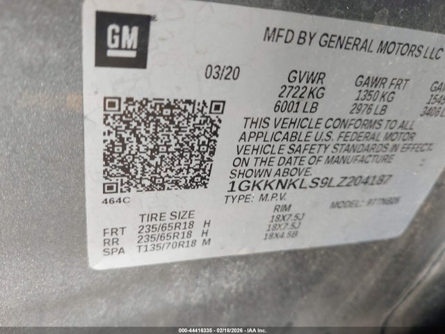 1GKKNKLS9LZ204187 GMC ACADIA SLE