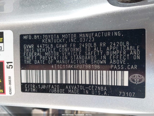 4T1C11AKXPU798196 Toyota CAMRY LE