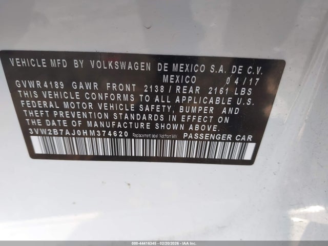 2017 VOLKSWAGEN JETTA 3VW2B7AJ0HM374620 Photo 8