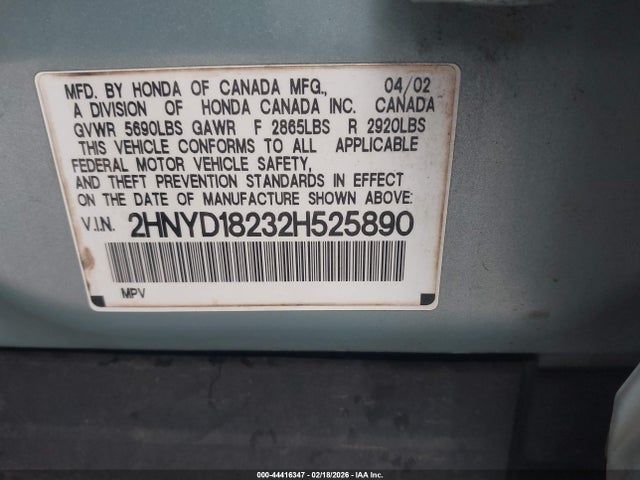 2002 Acura Mdx მანქანა იყიდება აუქციონზე, vin: 2HNYD18232H525890, აუქციონის ნომერი: 44416347