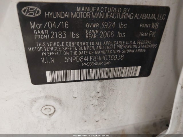 5NPD84LF8HH036938 Hyundai ELANTRA SE