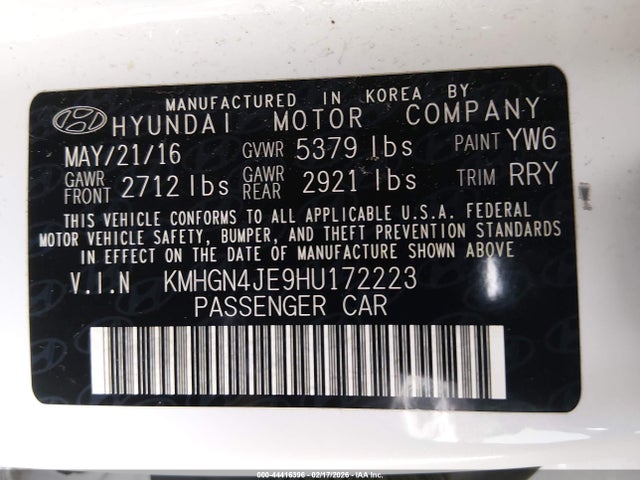 KMHGN4JE9HU172223 Genesis G80 3.8