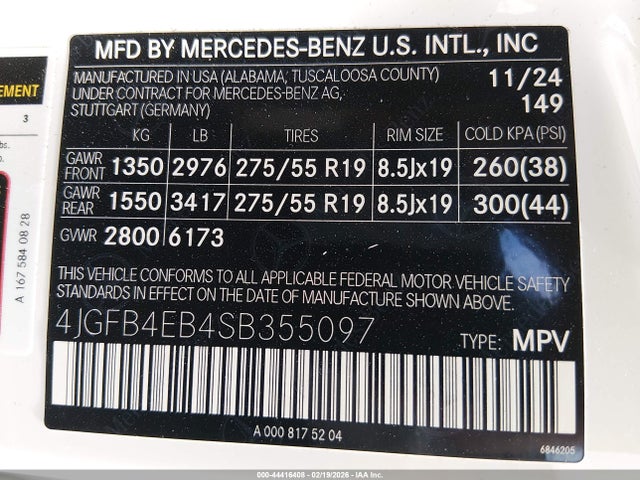 44416408 :رقم المزاد ، 4JGFB4EB4SB355097 vin ، 2025 Mercedes-benz Gle 350 مزاد بيع
