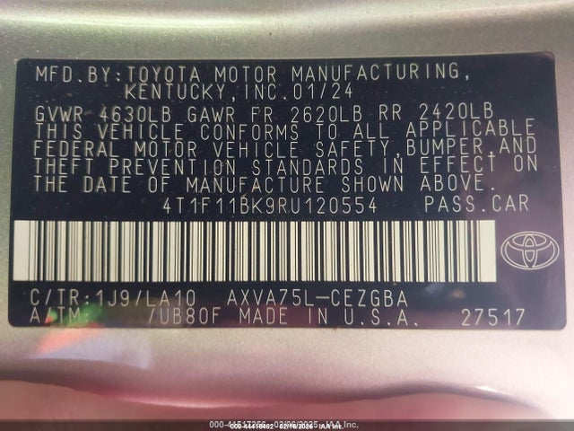 4T1F11BK9RU120554 Toyota CAMRY XLE