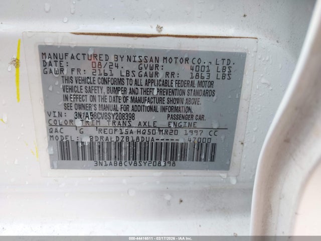 3N1AB8CV8SY208398 Nissan SENTRA SV