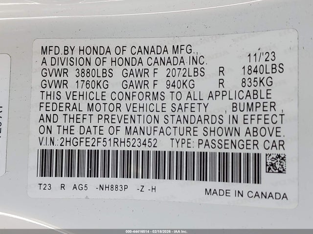 Honda Civic Sport 2024 2HGFE2F51RH523452 Image 9