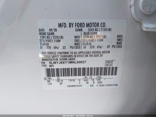 2021 LINCOLN AVIATOR 5LMYJ8XY1MNL00027 Photo 8