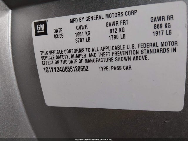 Продаж на аукціоні авто 2005 Chevrolet Corvette, vin: 1G1YY24U655120652, номер лоту: 44416549