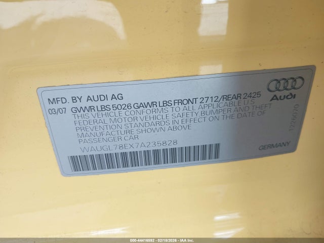 2007 AUDI S4 WAUGL78EX7A235828 Photo 8