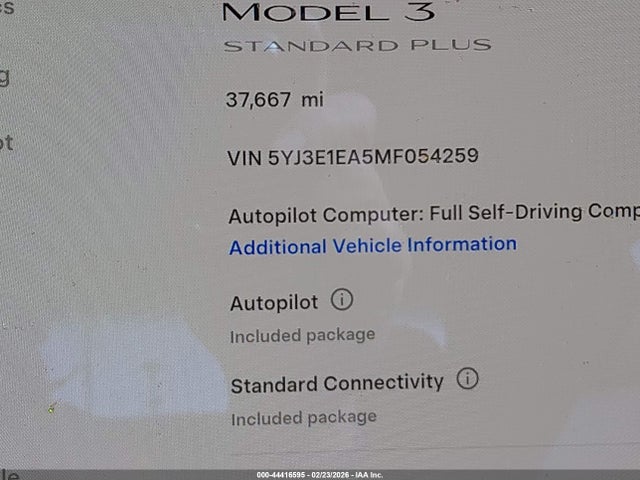 5YJ3E1EA5MF054259 Tesla Model 3 Standard Range Plus Rear-wheel Drive