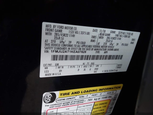1FMJU2AT1KEAO7828 Ford Expedition Limited