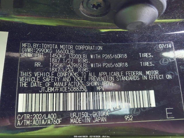 Aukcja sprzedaży 2014 Lexus Gx 460, vin: JTJBM7FX0E5088355, numer aukcji: 44416639