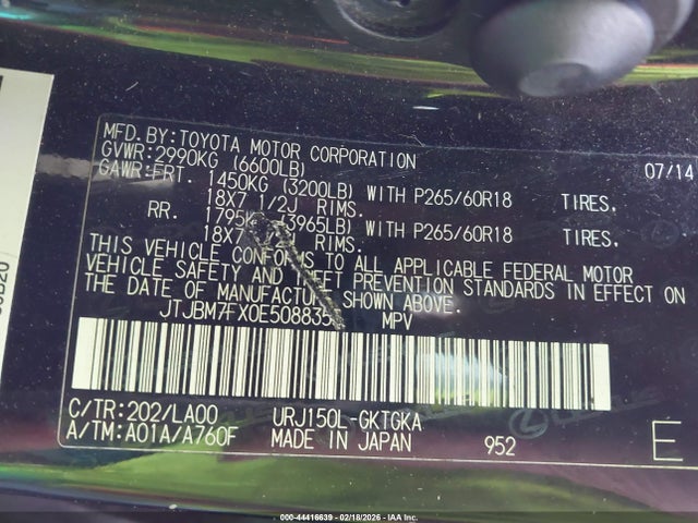 Aukcja sprzedaży 2014 Lexus Gx 460, vin: JTJBM7FX0E5088355, numer aukcji: 44416639