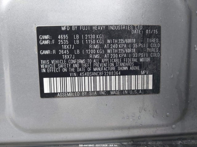 4S4BSANC8F3288364 Subaru Outback 2.5i Limited