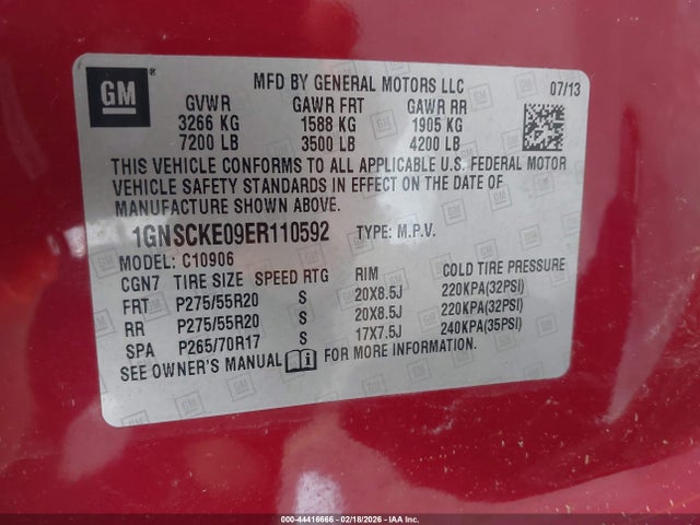 1GNSCKE09ER110592 Chevrolet Suburban 1500 Ltz