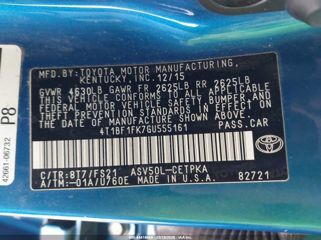 Toyota CAMRY SE 2016 4T1BF1FK7GU555161 Image 9