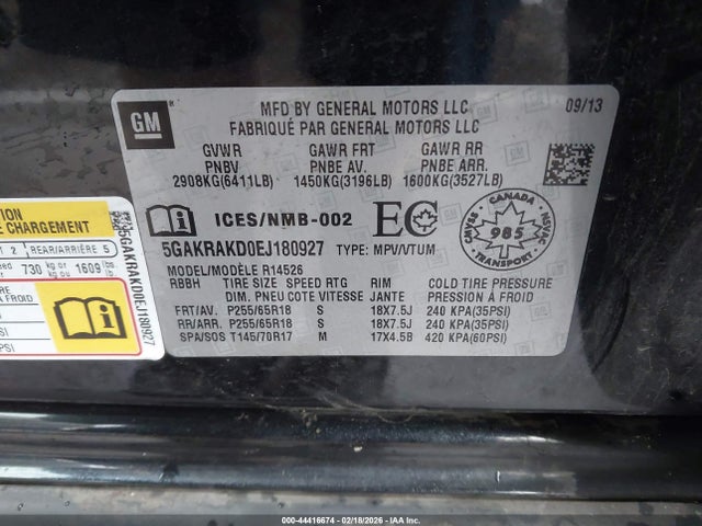 Aukcja sprzedaży 2014 Buick Enclave Convenience, vin: 5GAKRAKD0EJ180927, numer aukcji: 44416674