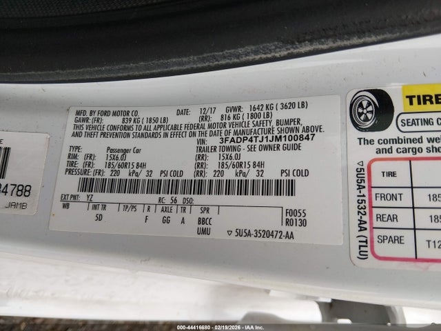 3FADP4TJ1JM100847 Ford FIESTA S
