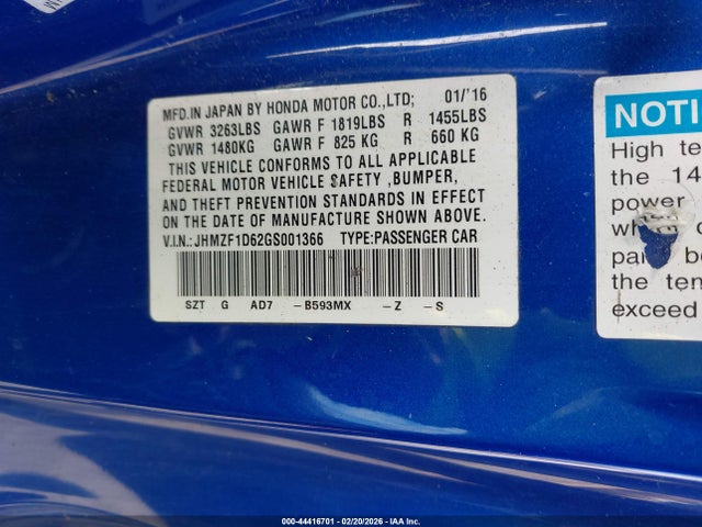 JHMZF1D62GS001366 Honda Cr-z Ex/ex-l Navi