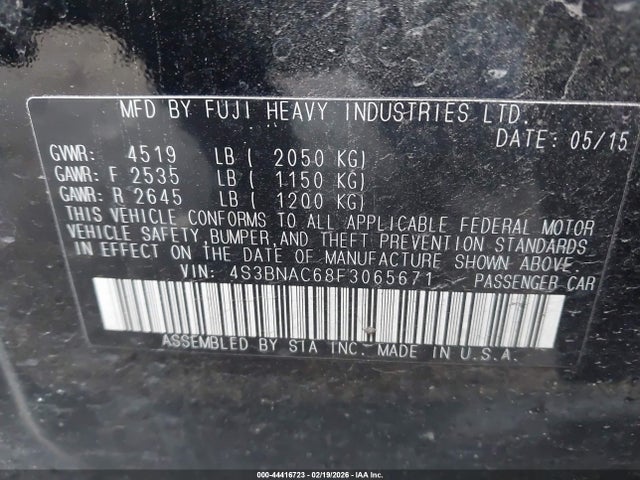 44416723 :رقم المزاد ، 4S3BNAC68F3065671 vin ، 2015 Subaru Legacy 2.5i Premium مزاد بيع