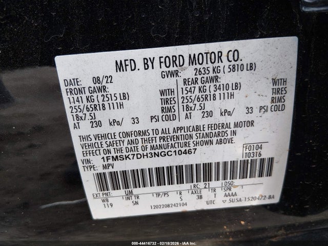 2022 FORD EXPLORER 1FMSK7DH3NGC10467 Photo 8