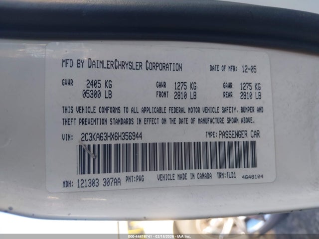 Продажа на аукционе авто 2006 Chrysler 300c, vin: 2C3KA63HX6H356944, номер лота: 44416741