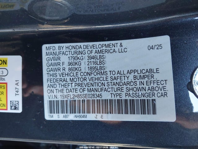 19XFL2H85SE028345 Honda Civic Sedan Sport