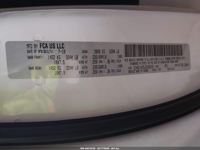 44416755 :رقم المزاد ، 2C4RC1N79JR358926 vin ، 2018 Chrysler Pacifica Hybrid Limited مزاد بيع