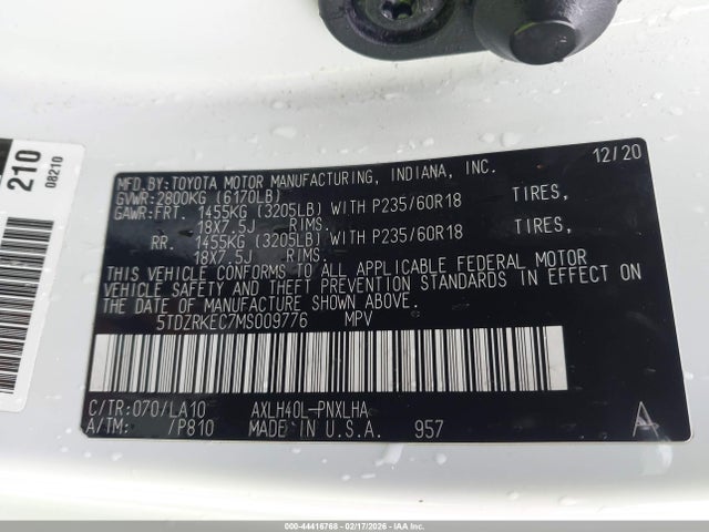 5TDZRKEC7MS009776 Toyota Sienna Limited