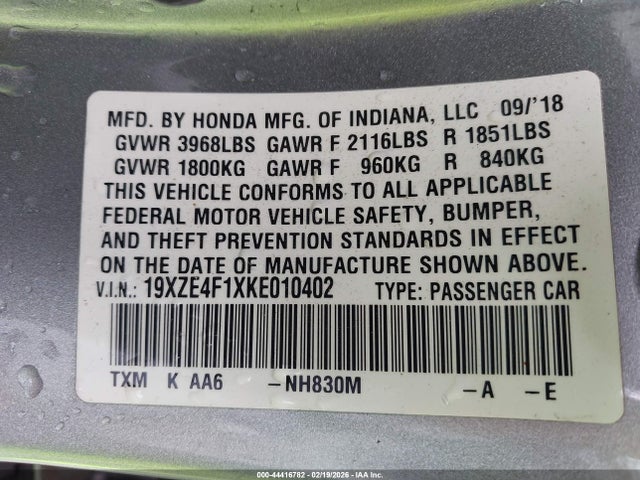 19XZE4F1XKE010402 Honda Insight Lx