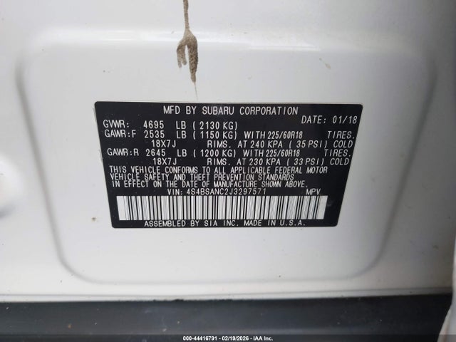 Subaru Outback 2.5i Limited 2018 4S4BSANC2J3297571 Image 9