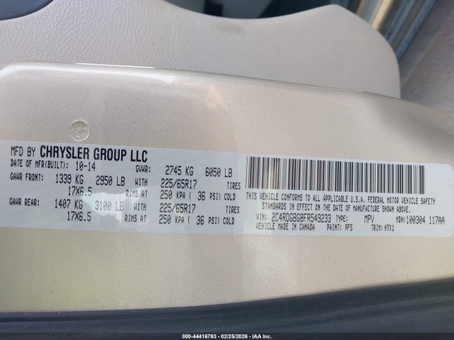 Dodge Grand Caravan American Value Pkg 2015 2C4RDGBG8FR549233 Image 9