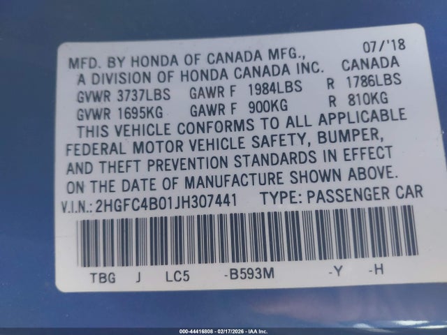 Honda Civic Lx-p 2018 2HGFC4B01JH307441 Image 9