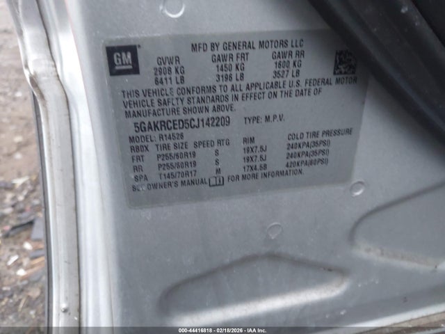 44416818 :رقم المزاد ، 5GAKRCED5CJ142209 vin ، 2012 Buick Enclave Leather مزاد بيع