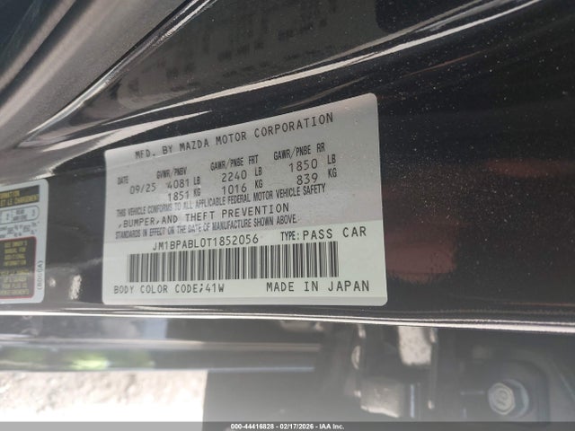 44416828 :رقم المزاد ، JM1BPABL0T1852056 vin ، 2026 Mazda Mazda3 2.5 S Select Sport مزاد بيع