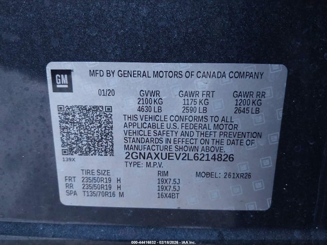 2GNAXUEV2L6214826 Chevrolet Equinox Awd Lt 1.5l Turbo