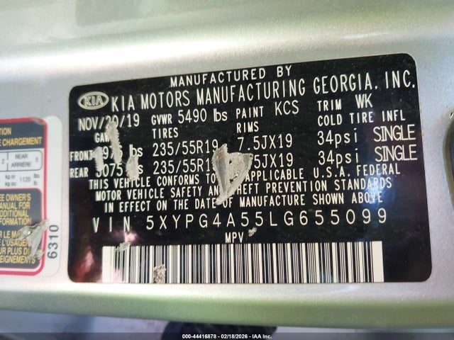 5XYPG4A55LG655099 KIA Sorento 3.3l S