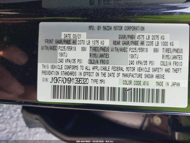44416893 :رقم المزاد ، JM3KFADM9M1396320 vin ، 2021 Mazda Cx-5 Grand Touring مزاد بيع