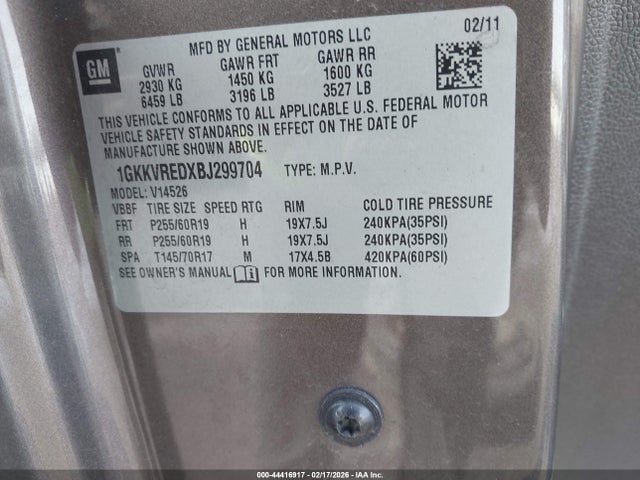 Продаж на аукціоні авто 2011 Gmc Acadia Slt-1, vin: 1GKKVREDXBJ299704, номер лоту: 44416917
