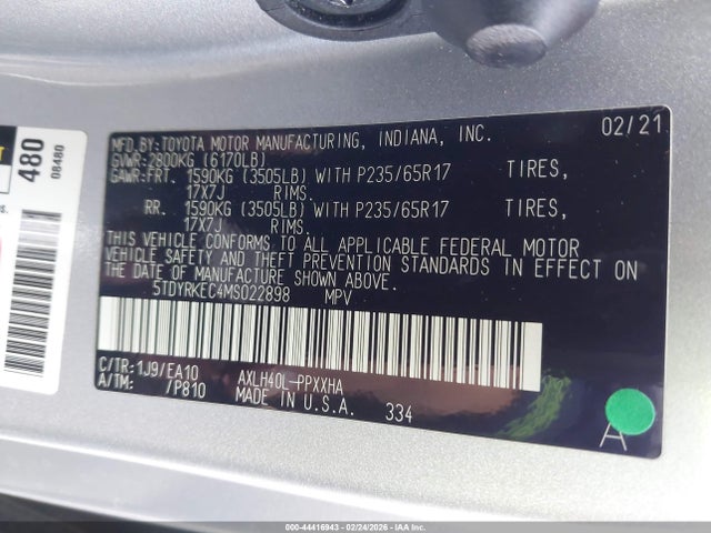Toyota SIENNA XLE 2021 5TDYRKEC4MS022898 Image 9