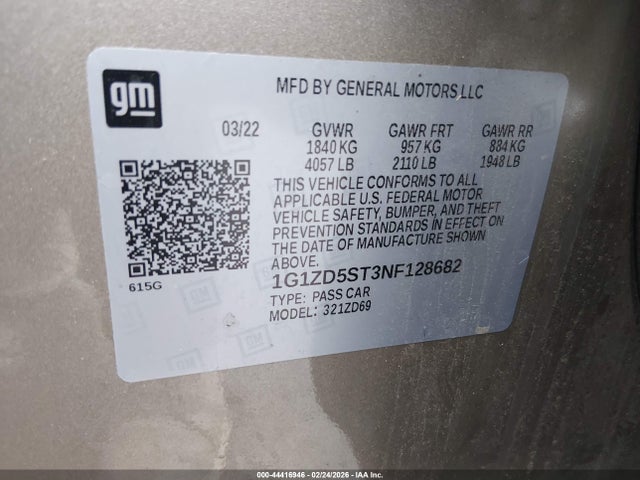 1G1ZD5ST3NF128682 Chevrolet MALIBU LT