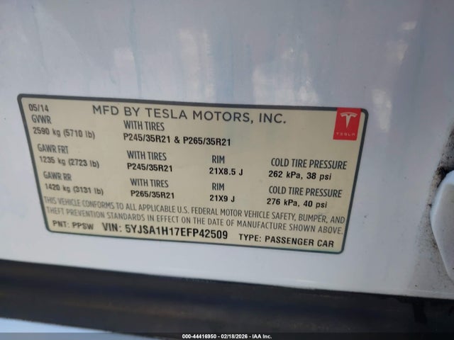 2014 TESLA MODEL S 5YJSA1H17EFP42509 Photo 8