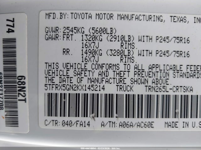 5TFRX5GN2KX145214 Toyota Tacoma Sr