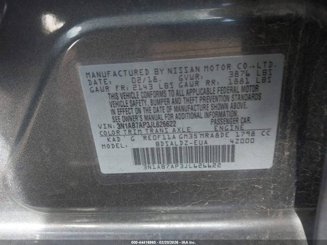 3N1AB7AP3JL626622 Nissan SENTRA SV