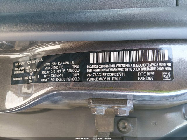 2016 Jeep Renegade Justice მანქანა იყიდება აუქციონზე, vin: ZACCJBBT2GPD37741, აუქციონის ნომერი: 44416961