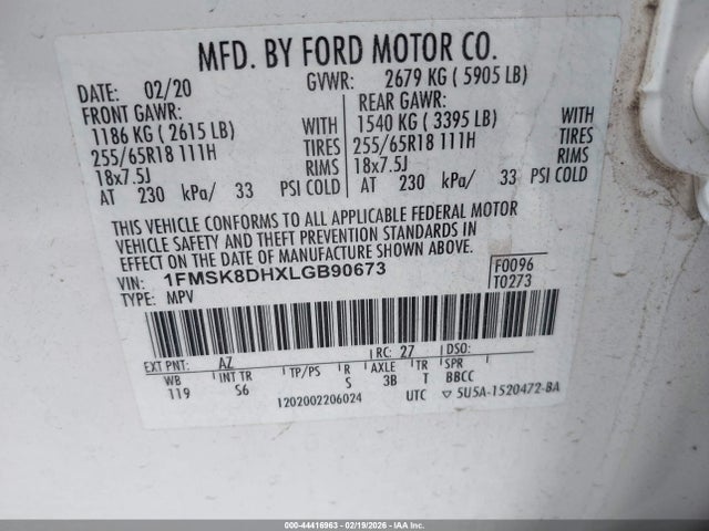 1FMSK8DHXLGB90673 Ford EXPLORER XLT