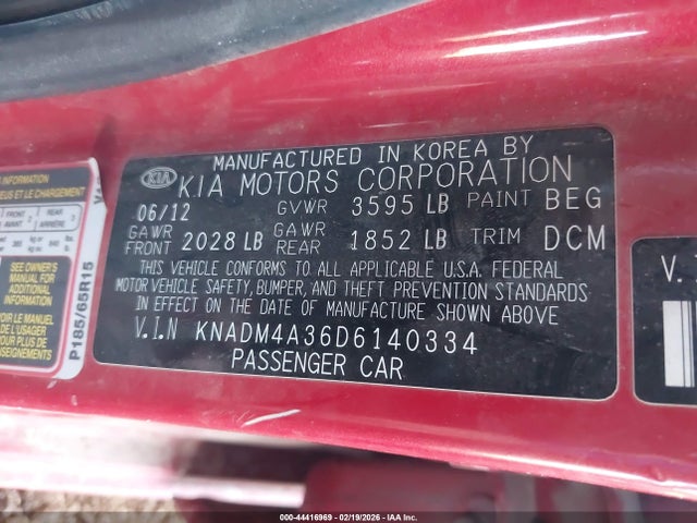 Aukcja sprzedaży 2013 Kia Rio Lx, vin: KNADM4A36D6140334, numer aukcji: 44416969